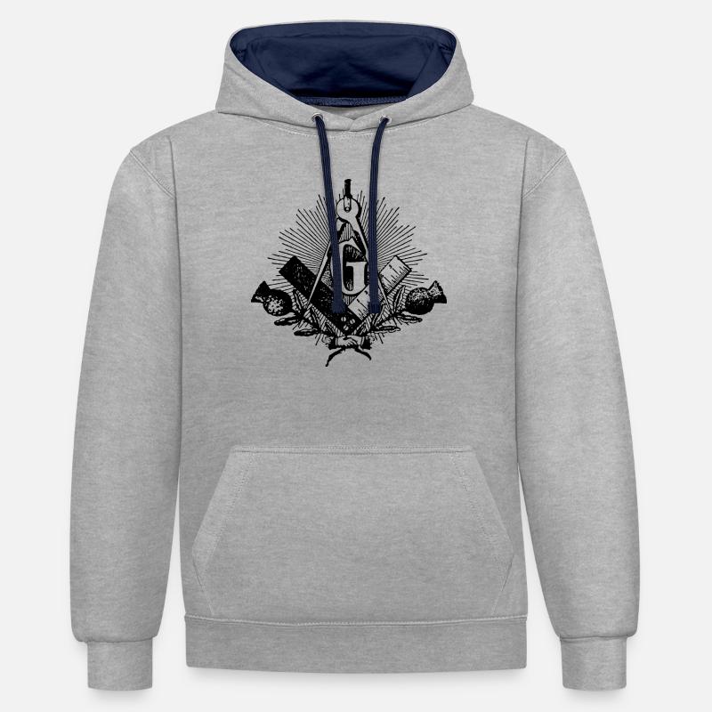 franc-maçon symbole, équerre & compas maçonniques - Sweat à capuche contrasté - gris chiné/bleu marine