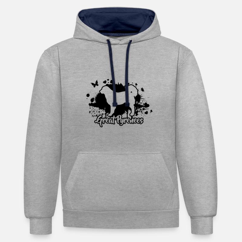 Great Pyrenees Hunde Hunderasse Wilsigns - Kontrast-Hoodie - Grau meliert/Navy