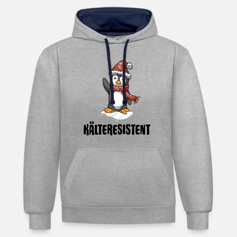 Winterbader Kältetherapie Eisbaden im Eisbad - Kontrast-Hoodie - Grau meliert/Navy