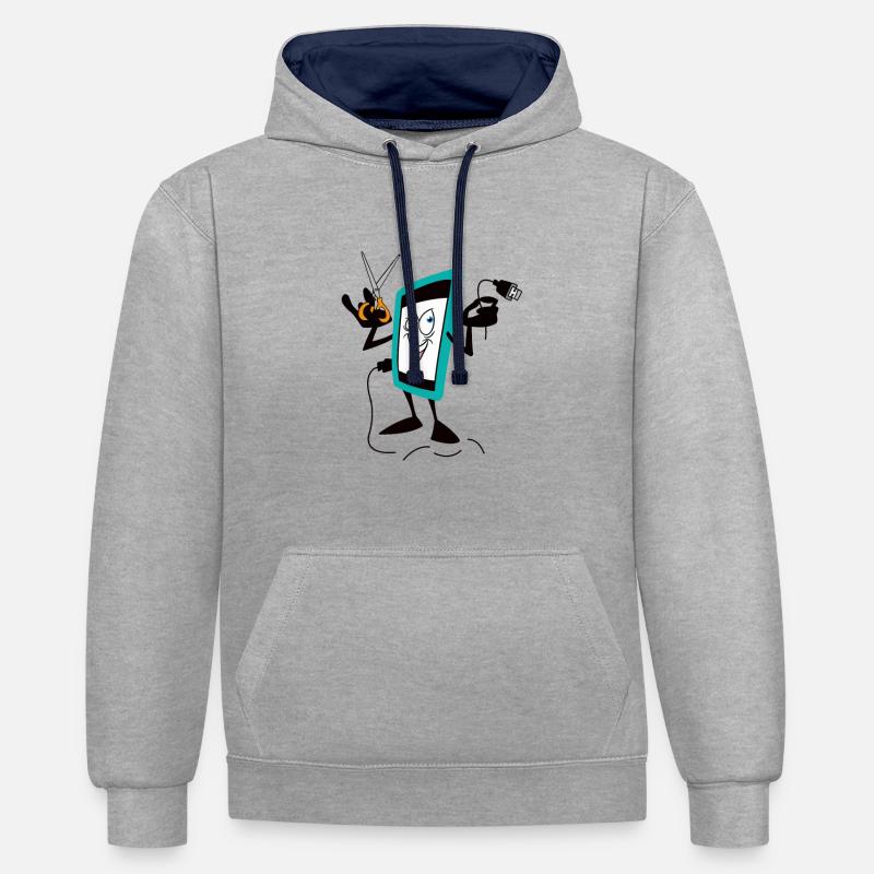 IPHONE - Sweat à capuche contrasté - gris chiné/bleu marine