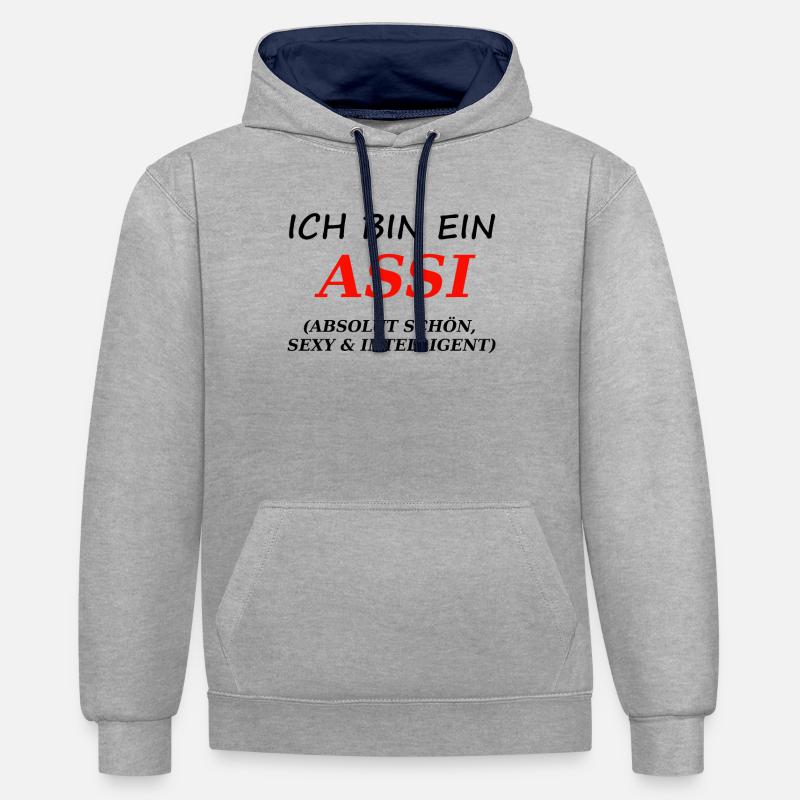 Ich bin ein ASSI - Kontrast-Hoodie - Grau meliert/Navy