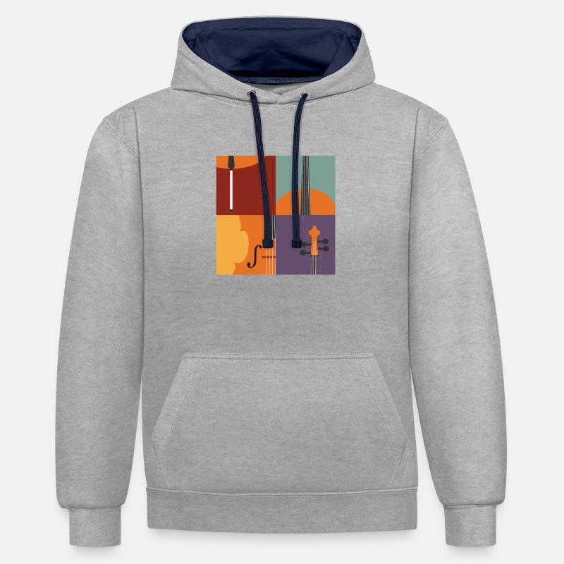 violoncelle - Sweat à capuche contrasté - gris chiné/bleu marine