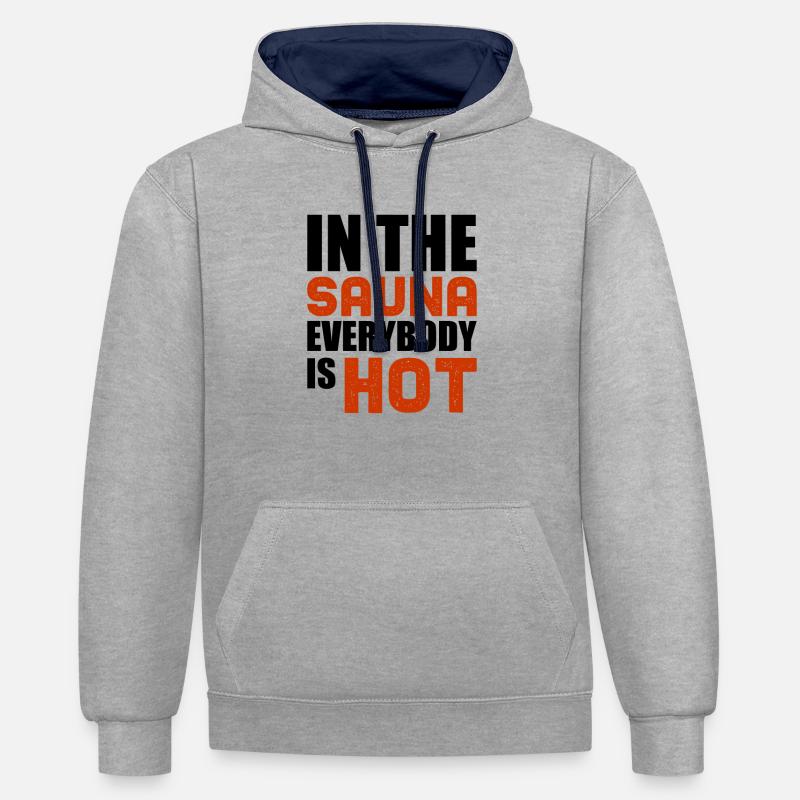 Sauna drôle disant - Sweat à capuche contrasté - gris chiné/bleu marine