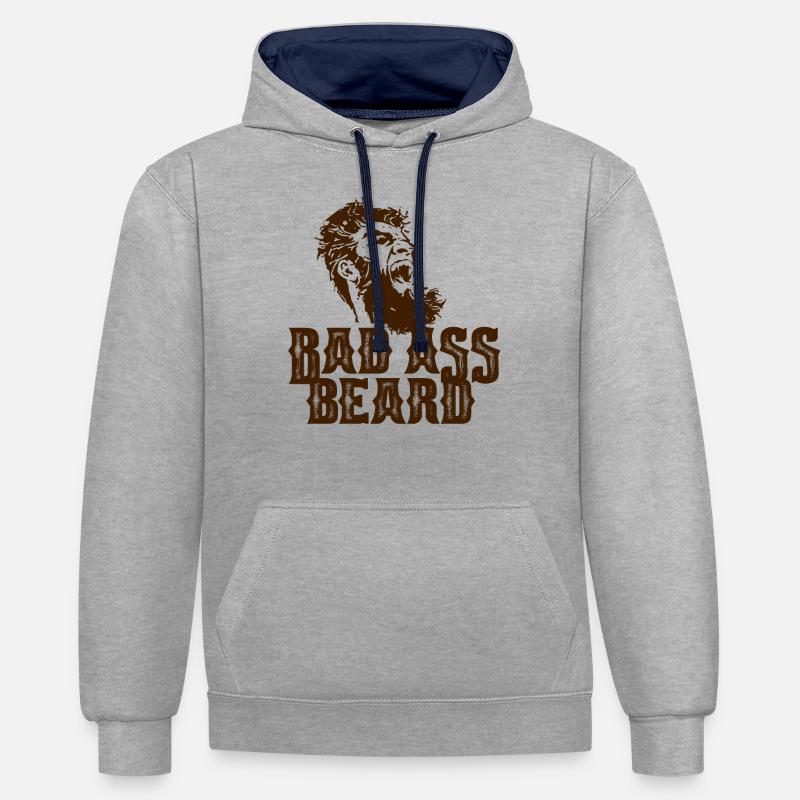 Bart, Bärte, Hipster, Vollbart, Geschenk, - Kontrast-Hoodie - Grau meliert/Navy