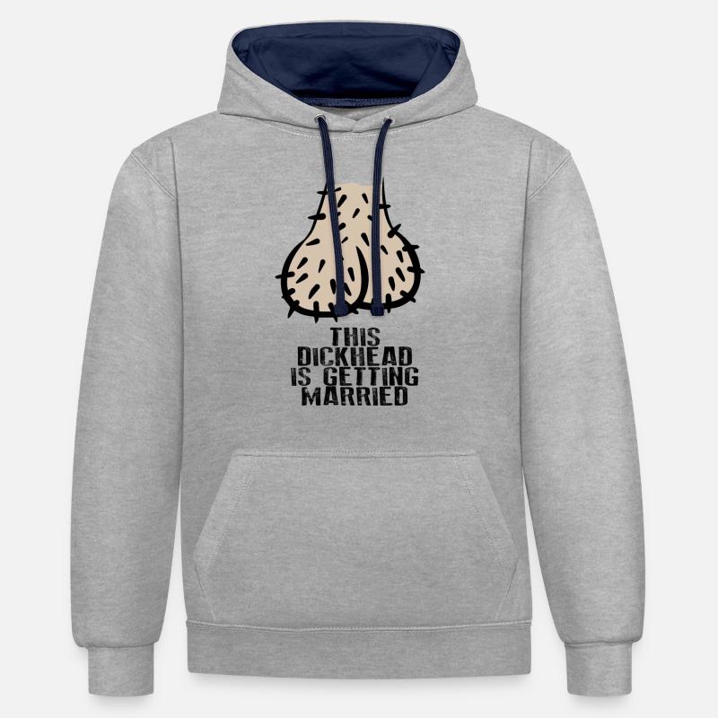 Dickhead testicules oeufs JGA bachelor adieu - Sweat à capuche contrasté - gris chiné/bleu marine
