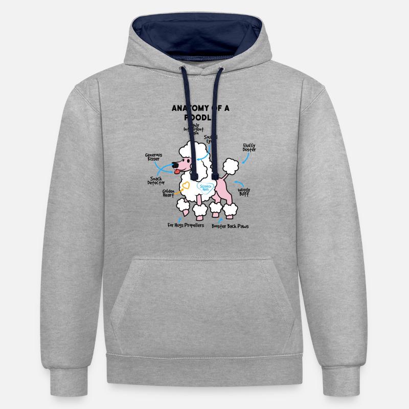 Anatomie d’un caniche - Sweat à capuche contrasté - gris chiné/bleu marine