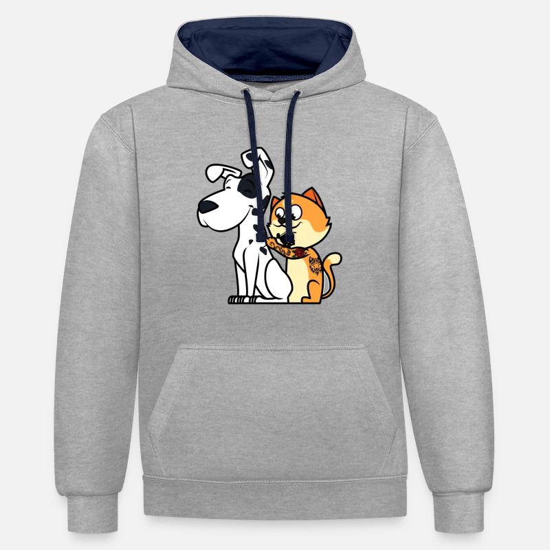 Chat Dalmate Tatouage - Sweat à capuche contrasté - gris chiné/bleu marine