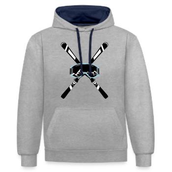 Ski und Skibrille mit Bergen, Skifahren - Kontrast-Hoodie - Grau meliert/Navy - Vorne - Liana (172cm) & Jaron (178cm)