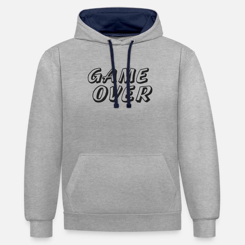 Game Over Gaming - Sweat à capuche contrasté - gris chiné/bleu marine