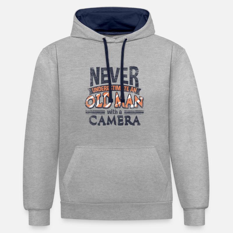 Caméra grand-père - Sweat à capuche contrasté - gris chiné/bleu marine