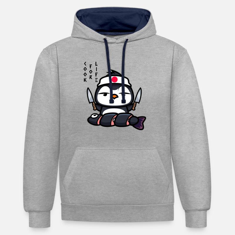 Cuisinier japonais - Sweat à capuche contrasté - gris chiné/bleu marine