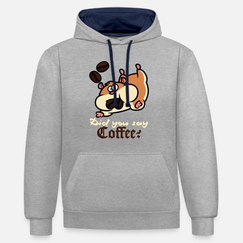 Tu as dit café Hamster - Sweat à capuche contrasté - gris chiné/bleu marine