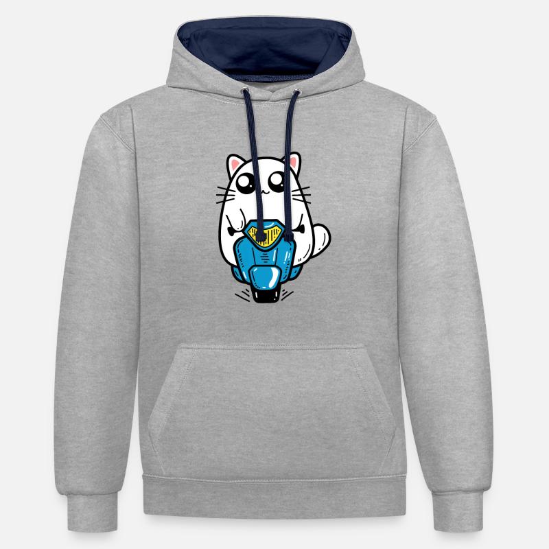 Scooter de chat - Sweat à capuche contrasté - gris chiné/bleu marine