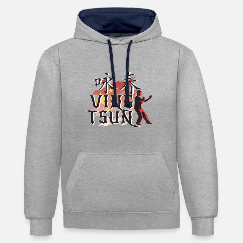 Ving Tsun Kung Fu - Sweat à capuche contrasté - gris chiné/bleu marine