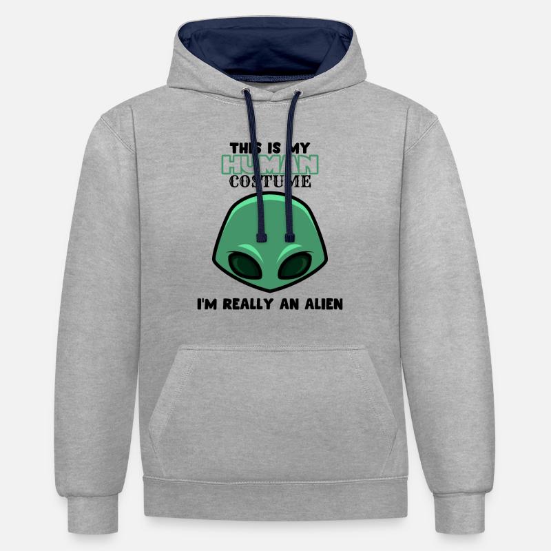 Déguisement de costume extraterrestre - Sweat à capuche contrasté - gris chiné/bleu marine