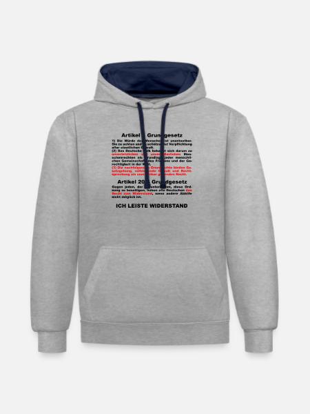 Protestshirt gegen die Abschaffung der Grundrechte - Kontrast-Hoodie - Grau meliert/Navy