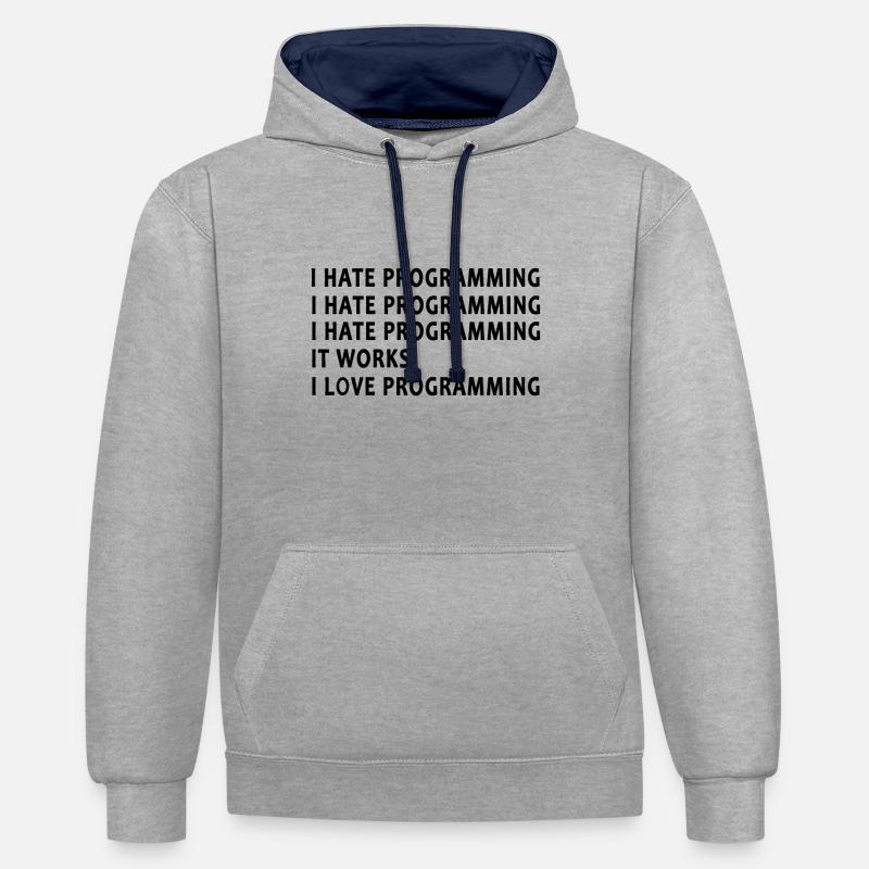 Programmeur Je Déteste programmer - Sweat à capuche contrasté - gris chiné/bleu marine