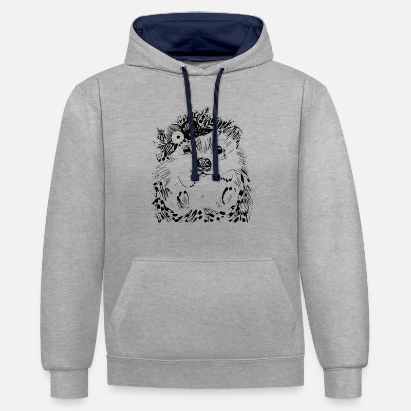 Hérisson - Sweat à capuche contrasté - gris chiné/bleu marine