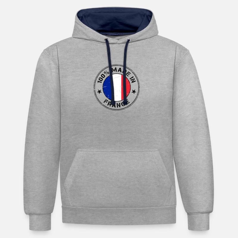 France drapeau français drapeau timbre - Sweat à capuche contrasté - gris chiné/bleu marine