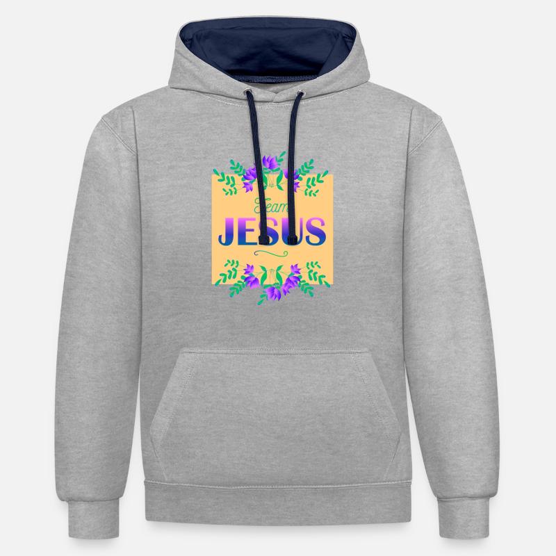 Team Jesus - Sweat à capuche contrasté - gris chiné/bleu marine