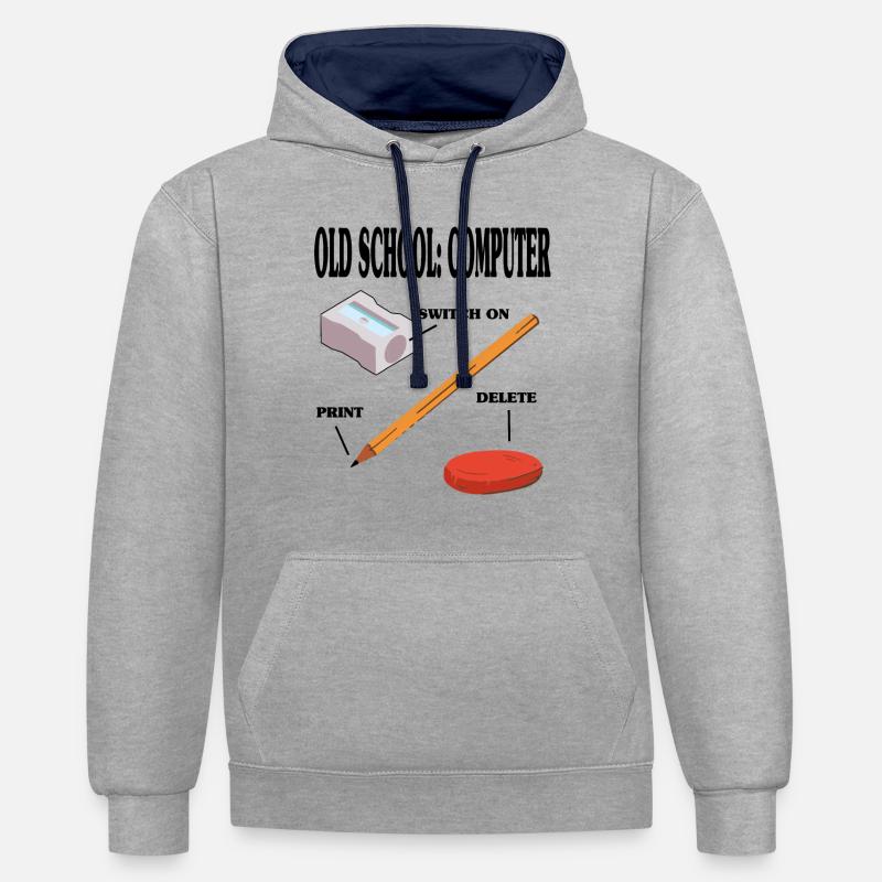 Old School Computer PC Technik - Kontrast-Hoodie - Grau meliert/Navy