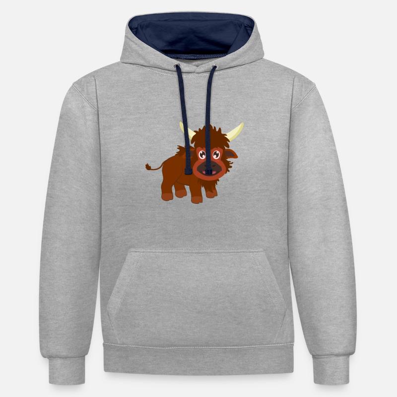 Bison bison - Sweat à capuche contrasté - gris chiné/bleu marine