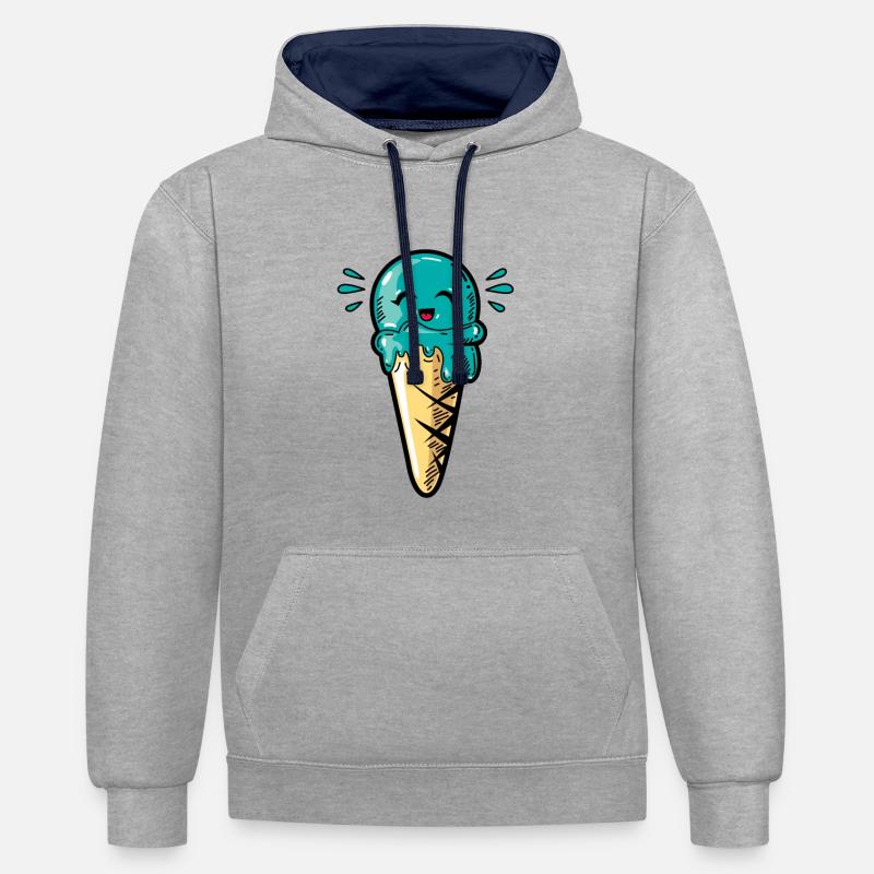 Kawaii Eis Eiskugel - Kontrast-Hoodie - Grau meliert/Navy