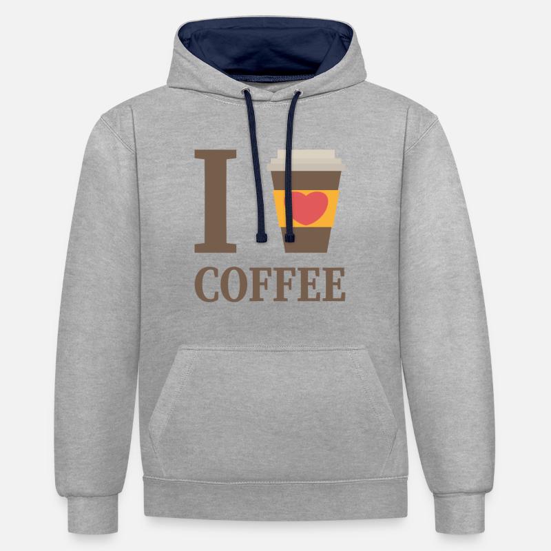 J'aime le café - Sweat à capuche contrasté - gris chiné/bleu marine