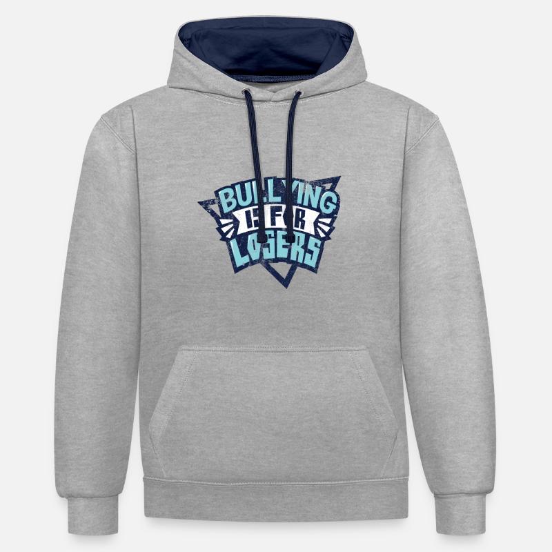 L'intimidation est pour les perdants - Sweat à capuche contrasté - gris chiné/bleu marine