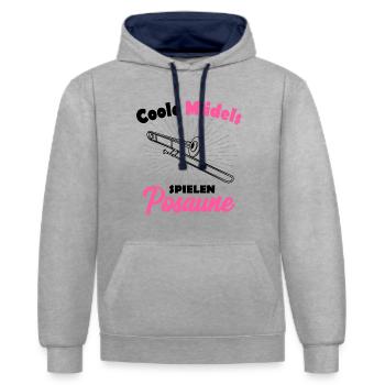 Posaune - Kontrast-Hoodie - Grau meliert/Navy - Vorne - Liana (172cm) & Jaron (178cm)
