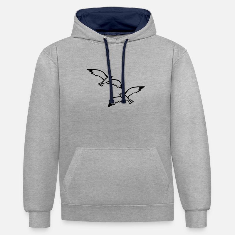 Oiseaux oiseaux mouettes - Sweat à capuche contrasté - gris chiné/bleu marine