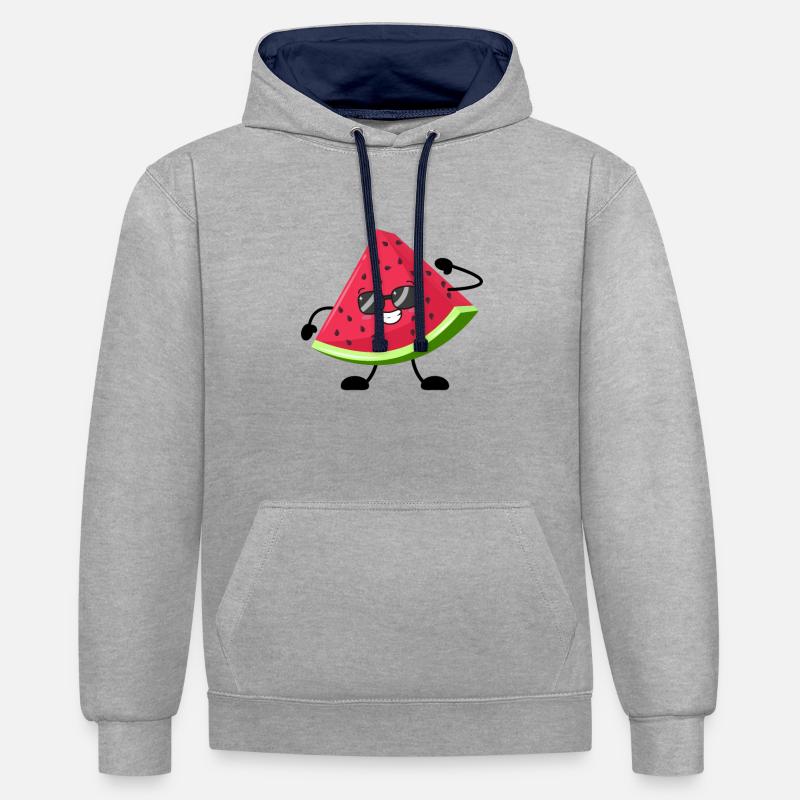 Pastèque - Sweat à capuche contrasté - gris chiné/bleu marine