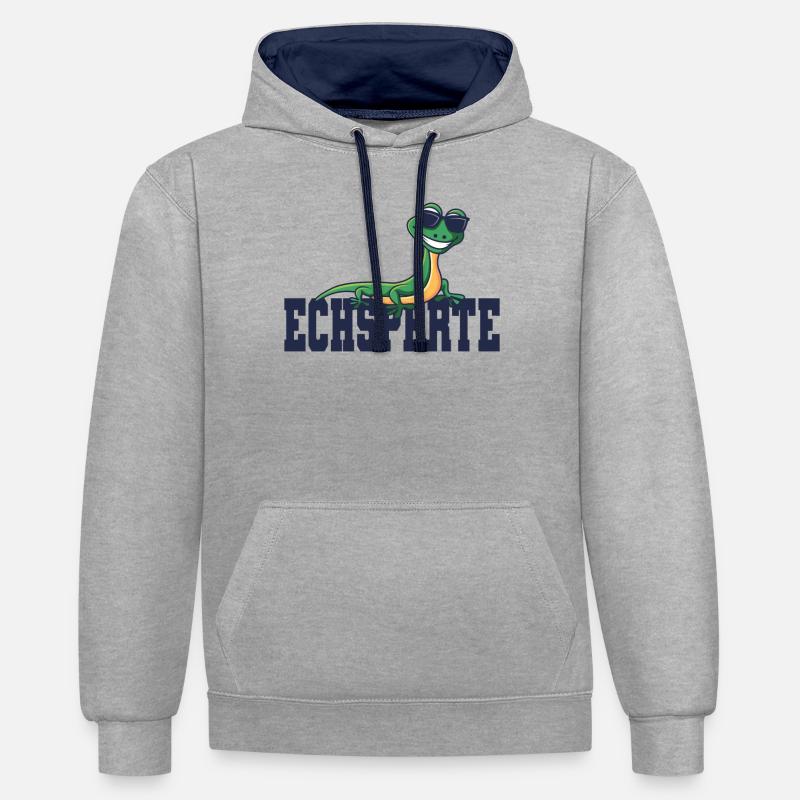 Echsperte Echspertin Eidechse Echse Reptilien - Kontrast-Hoodie - Grau meliert/Navy
