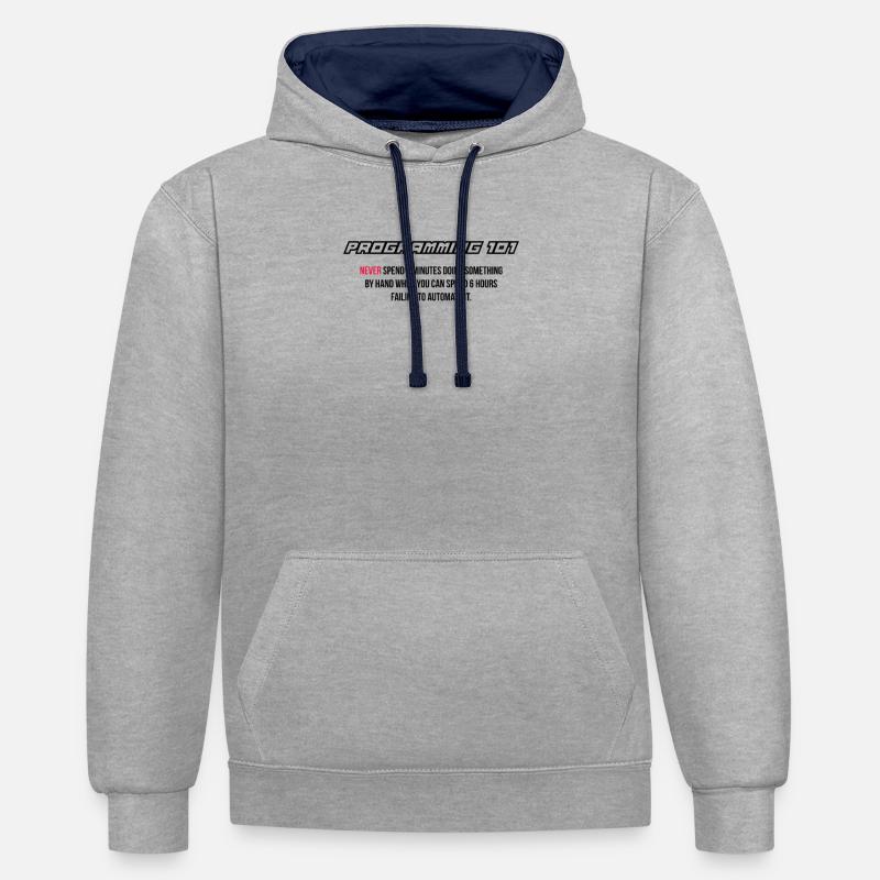 Automatisation drôle, programmation, informatique - Sweat à capuche contrasté - gris chiné/bleu marine