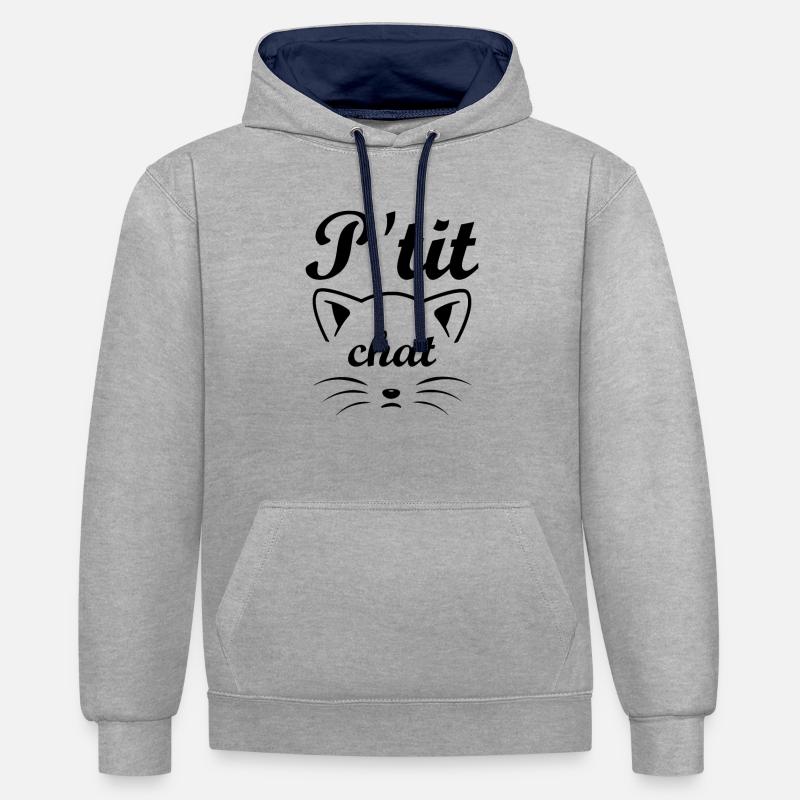 p'tit chat pull claire - Sweat à capuche contrasté - gris chiné/bleu marine