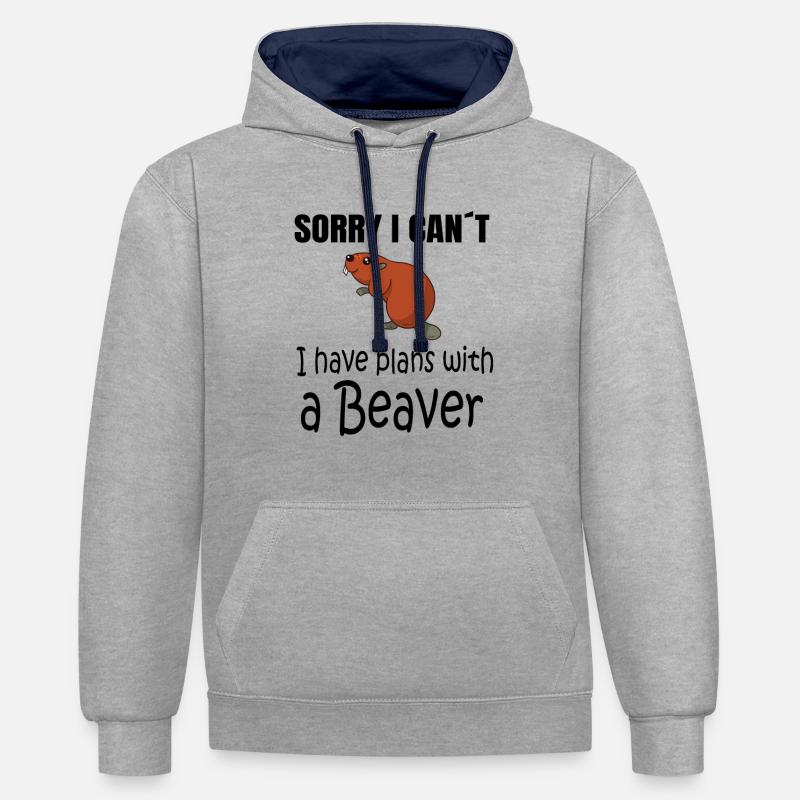 BEAVER : Plans with a Beaver - Sweat à capuche contrasté - gris chiné/bleu marine