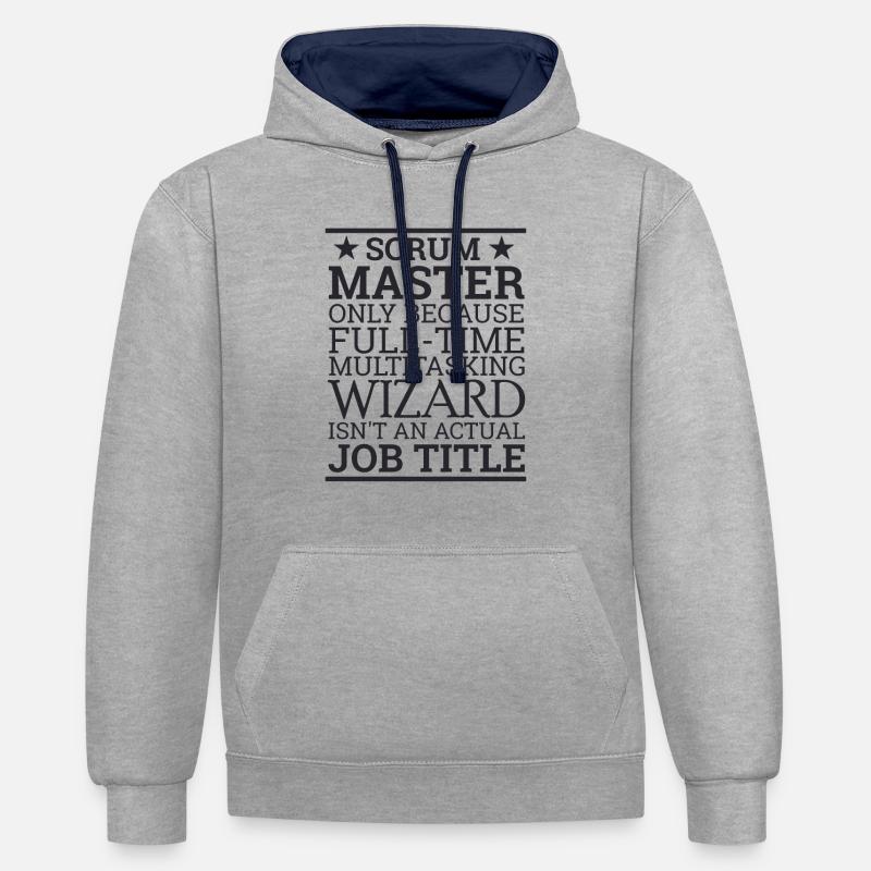 « Scrum Wizard » | « Scrum Master » - Sweat à capuche contrasté - gris chiné/bleu marine