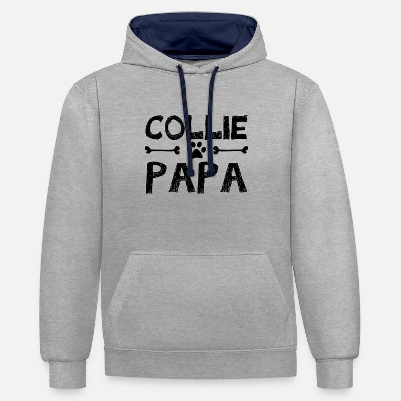 border collie Papa - Sweat à capuche contrasté - gris chiné/bleu marine