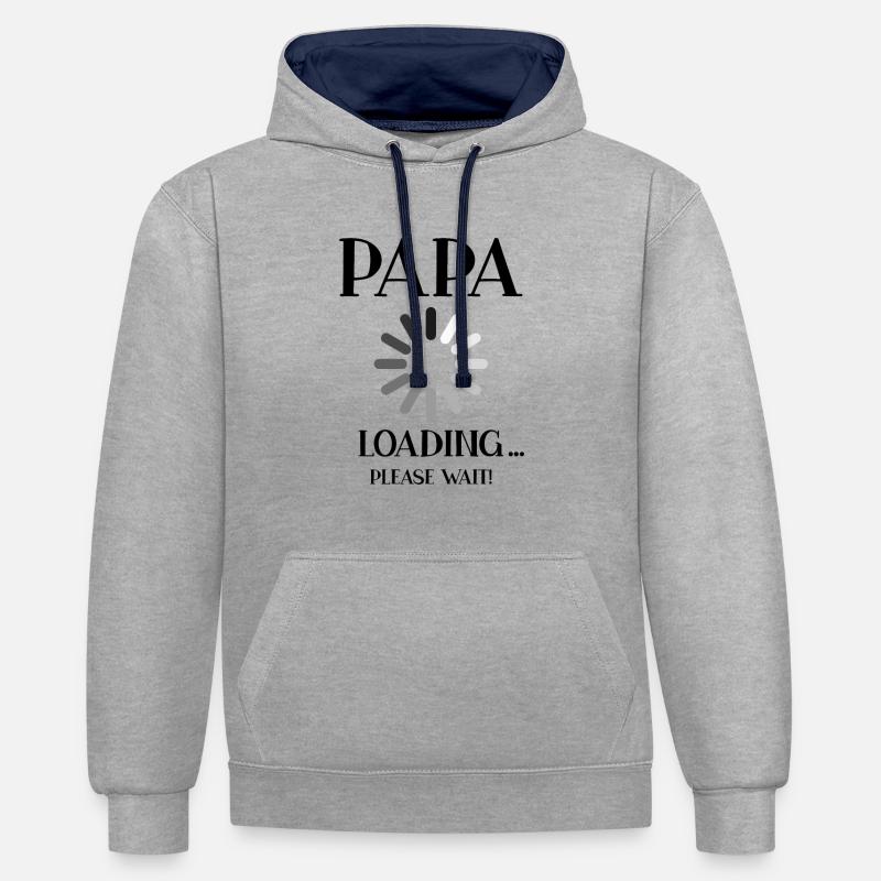 Papa Loading... Grossesse - Sweat à capuche contrasté - gris chiné/bleu marine
