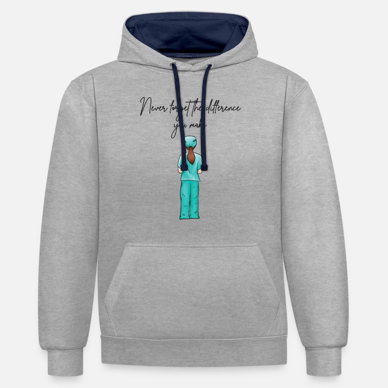 Citation d’appréciation de l’infirmière - Sweat à capuche contrasté - gris chiné/bleu marine
