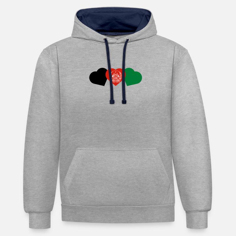 Drapeau de l'amour de l'Afghanistan - Sweat à capuche contrasté - gris chiné/bleu marine