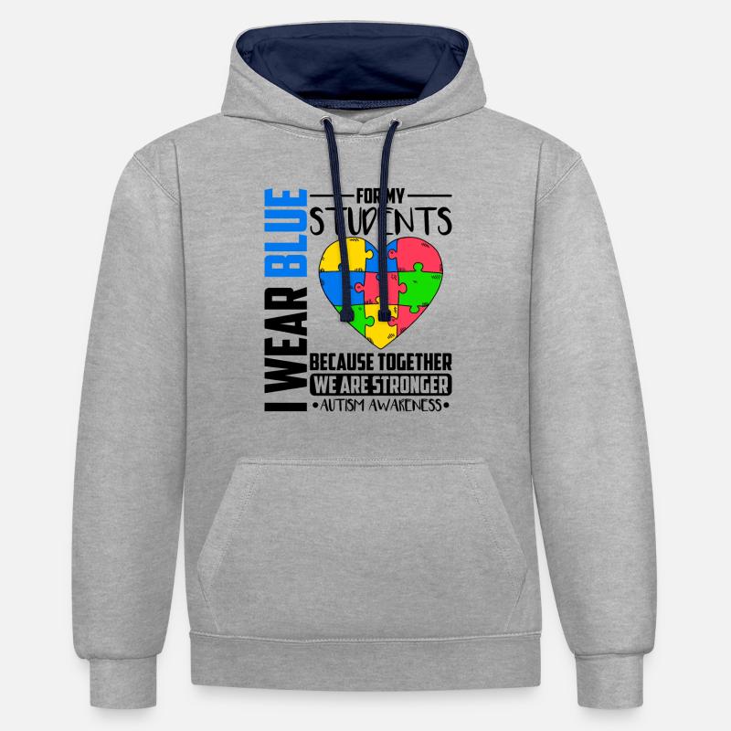 Autisme Autisme Autisme Autisme - Sweat à capuche contrasté - gris chiné/bleu marine