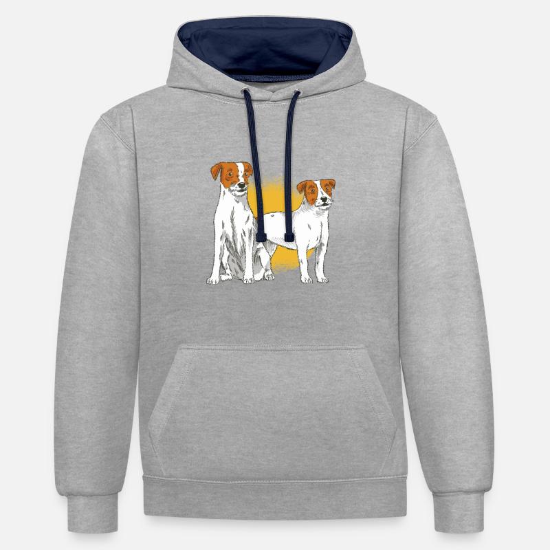 Parson Russell Terrier - Sweat à capuche contrasté - gris chiné/bleu marine