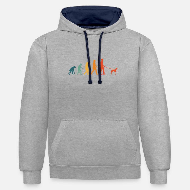 Whippet Evoluition Rétro lévriers Sighthound - Sweat à capuche contrasté - gris chiné/bleu marine