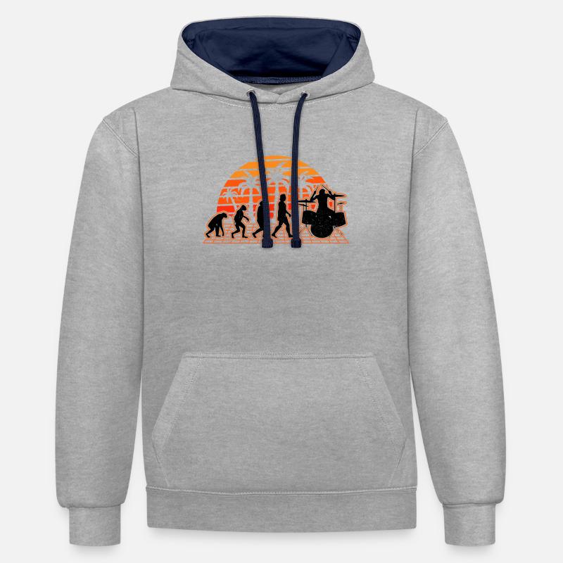 Schlagzeug Evolution Sunset Drummer Schlagzeuger - Kontrast-Hoodie - Grau meliert/Navy