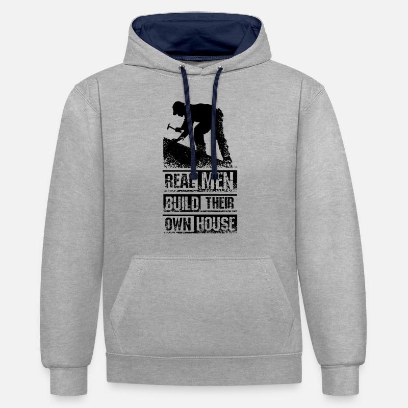 Hommes Constructeur - Sweat à capuche contrasté - gris chiné/bleu marine