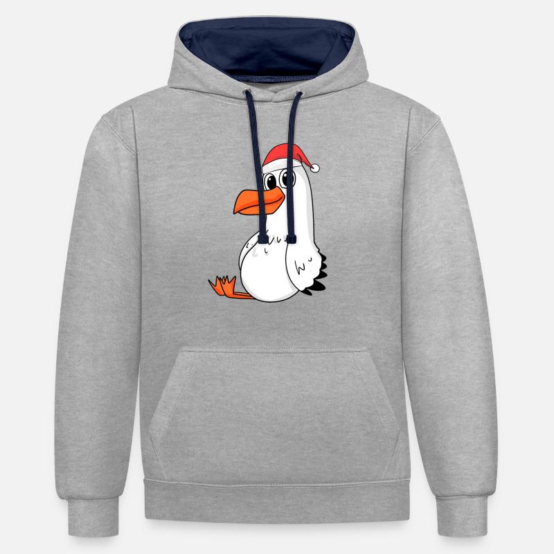 Noël mouette - Sweat à capuche contrasté - gris chiné/bleu marine