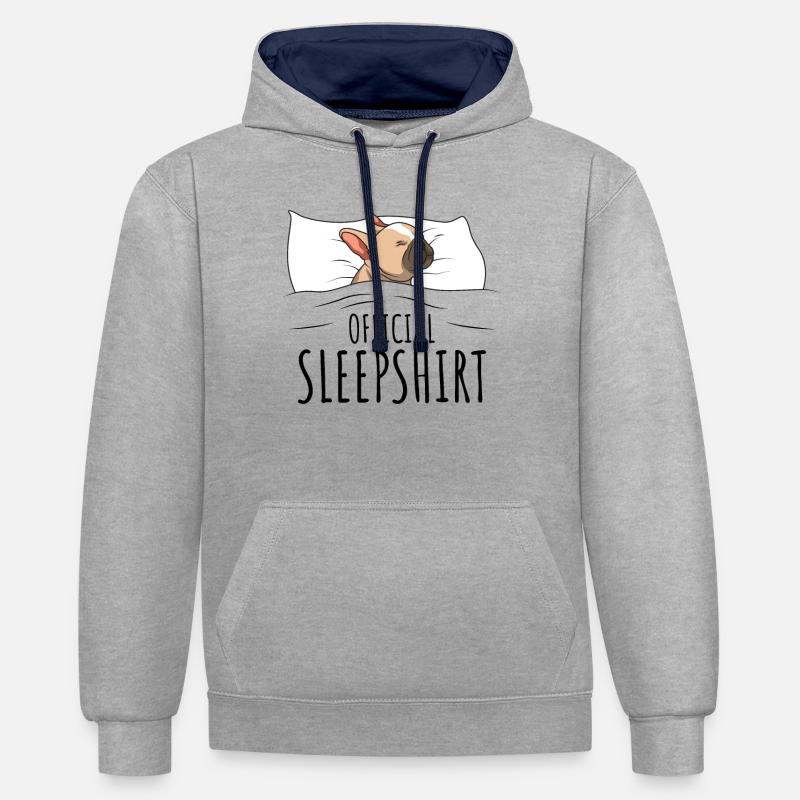 Français Bouledogue - Sweat à capuche contrasté - gris chiné/bleu marine