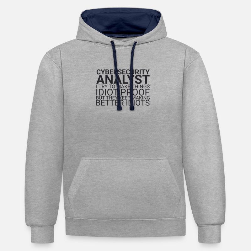 "Cybersecurity Analyst Idiot | Cybersecurity" - Kontrast-Hoodie - Grau meliert/Navy