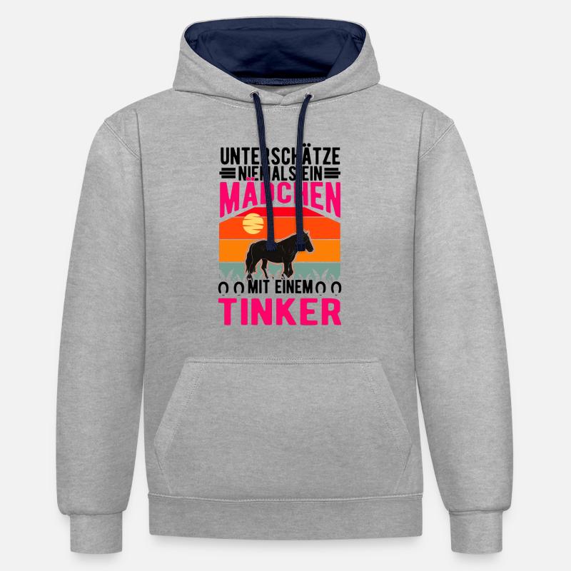 Irish Tinker Pferd Mädchen Tinkerpferd - Kontrast-Hoodie - Grau meliert/Navy